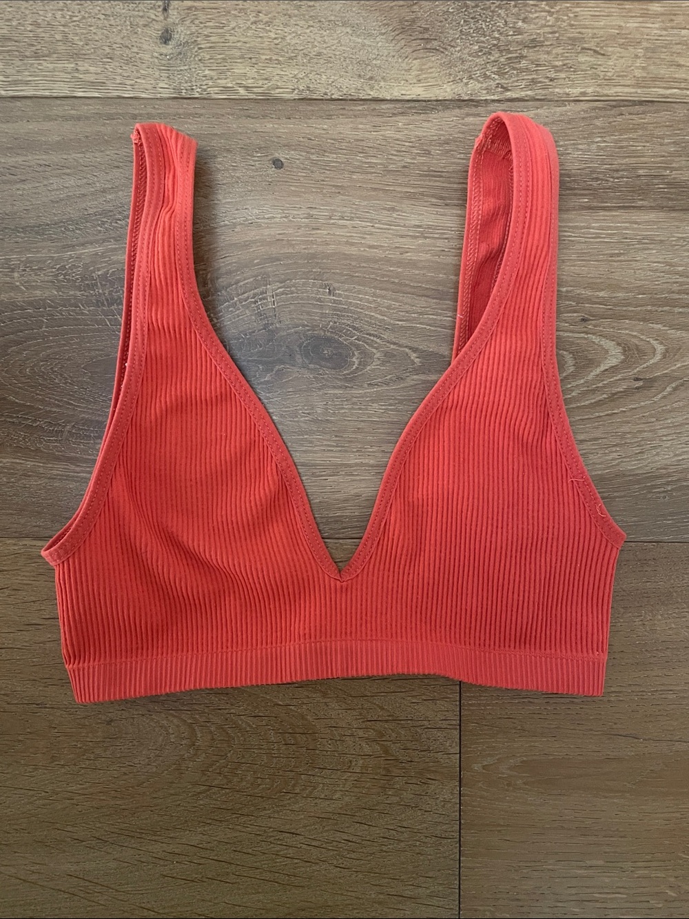 Urban Outfitters Ribbed Plunge Bralette - Coral Red